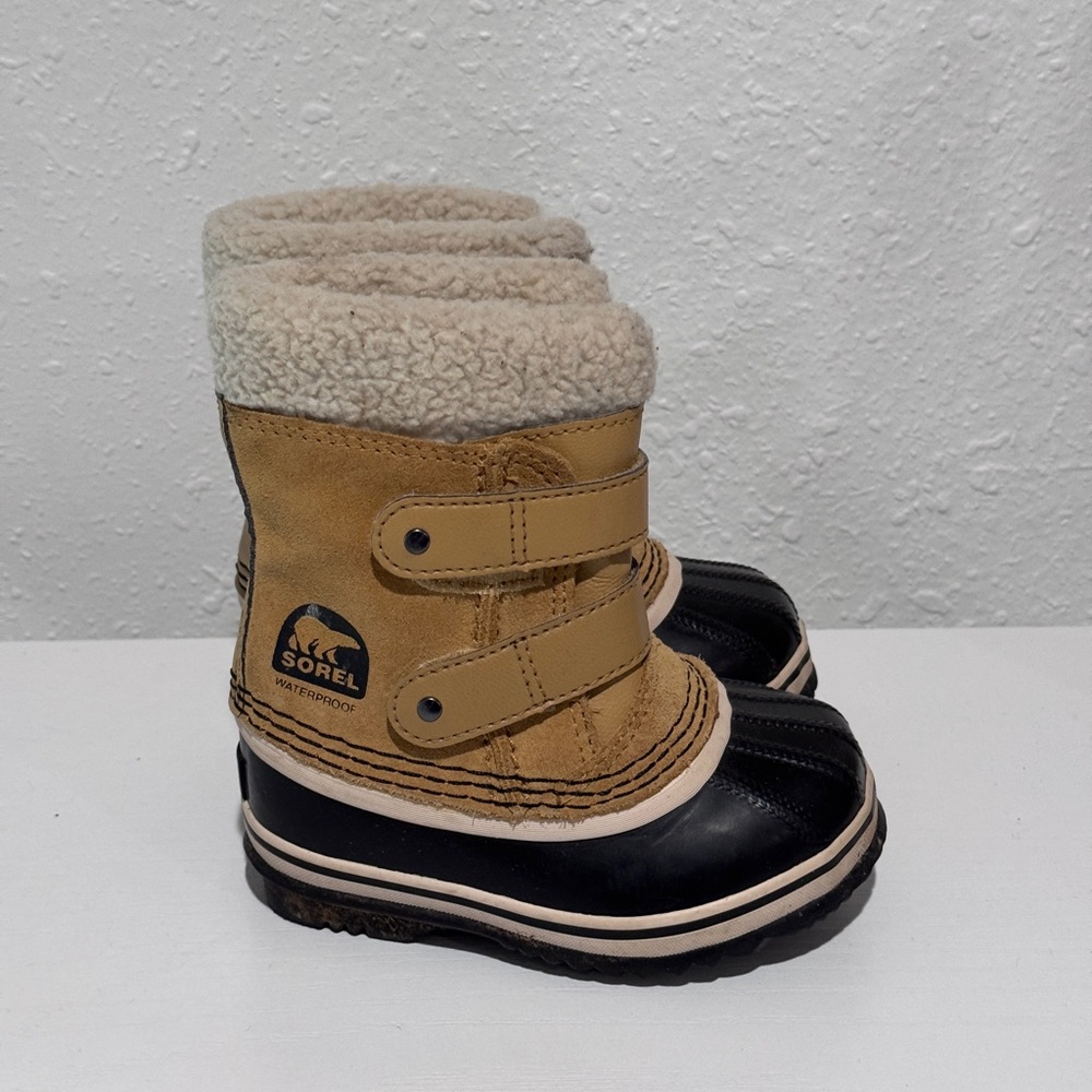 Sorel Kids Tan and Black Snow Boots